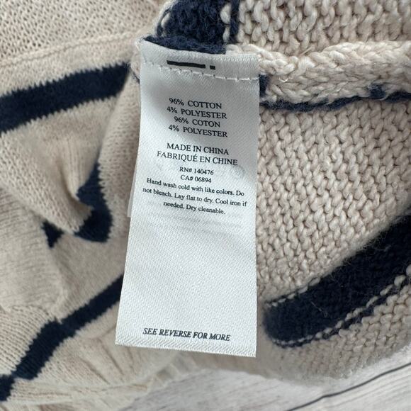 Faherty Kent Striped Hoodie Sweater Womens XS Ivory Blue Tassled Drawstring - Picture 9 of 13